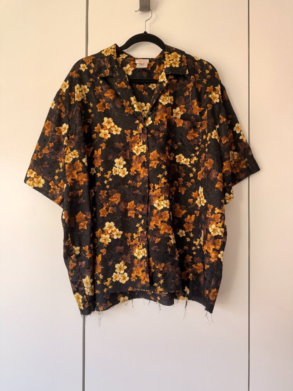 Vintage Simply Basic Oversized Floral Button Down Shirt — Dark Floral, Raw Hem